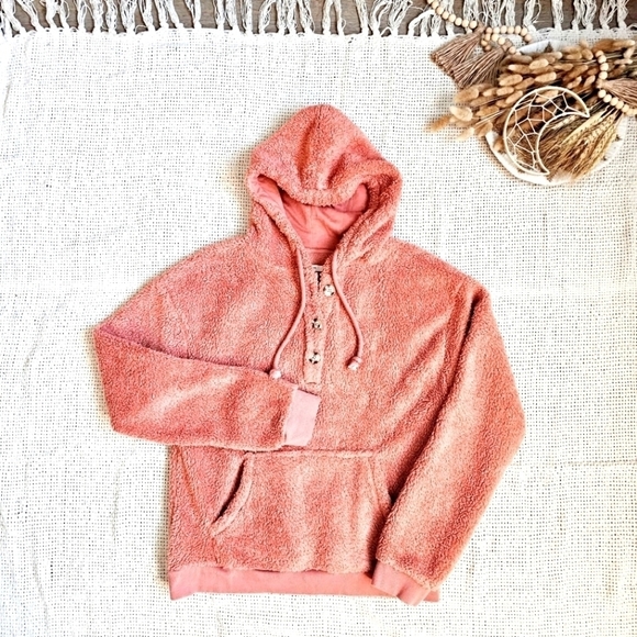 Maurices Pull Over Front Pocket Hooded Button Henley Sweater Soft Loungewear XS - Picture 1 of 6